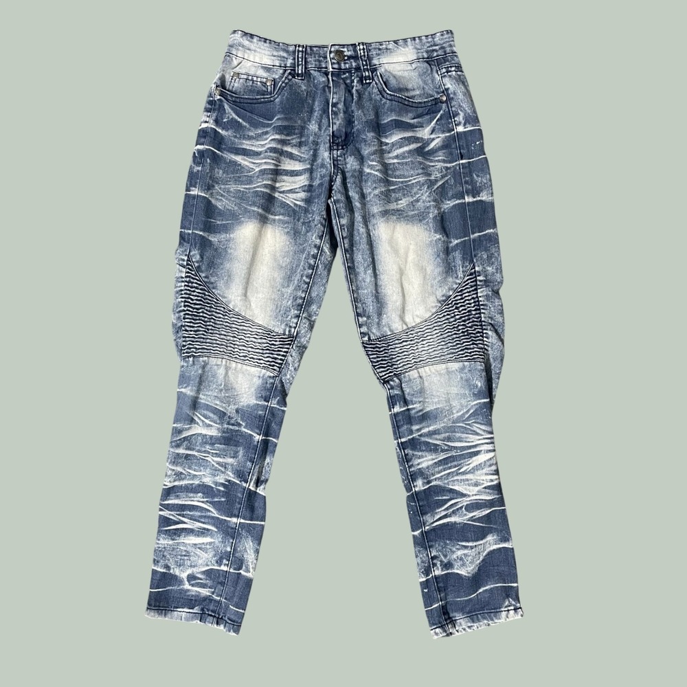 Mecca State Day One Boys Blue Acid Wash Moto Stretch Jeans Size 12 Streetwear